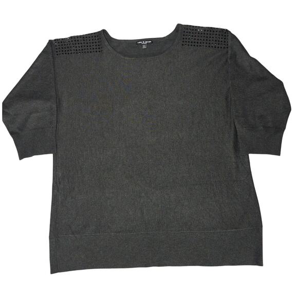 Cable & Gauge Sweater 1X Plus Gray Studded Shoulder Short Sleeve Knit Top - Picture 1 of 10